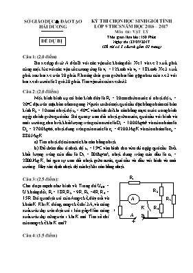 Đề thi dự bị học sinh giỏi tỉnh môn Vật lý Lớp 9 - Năm học 2016-2017 - Sở GD & ĐT Hải Dương (Có đáp án)